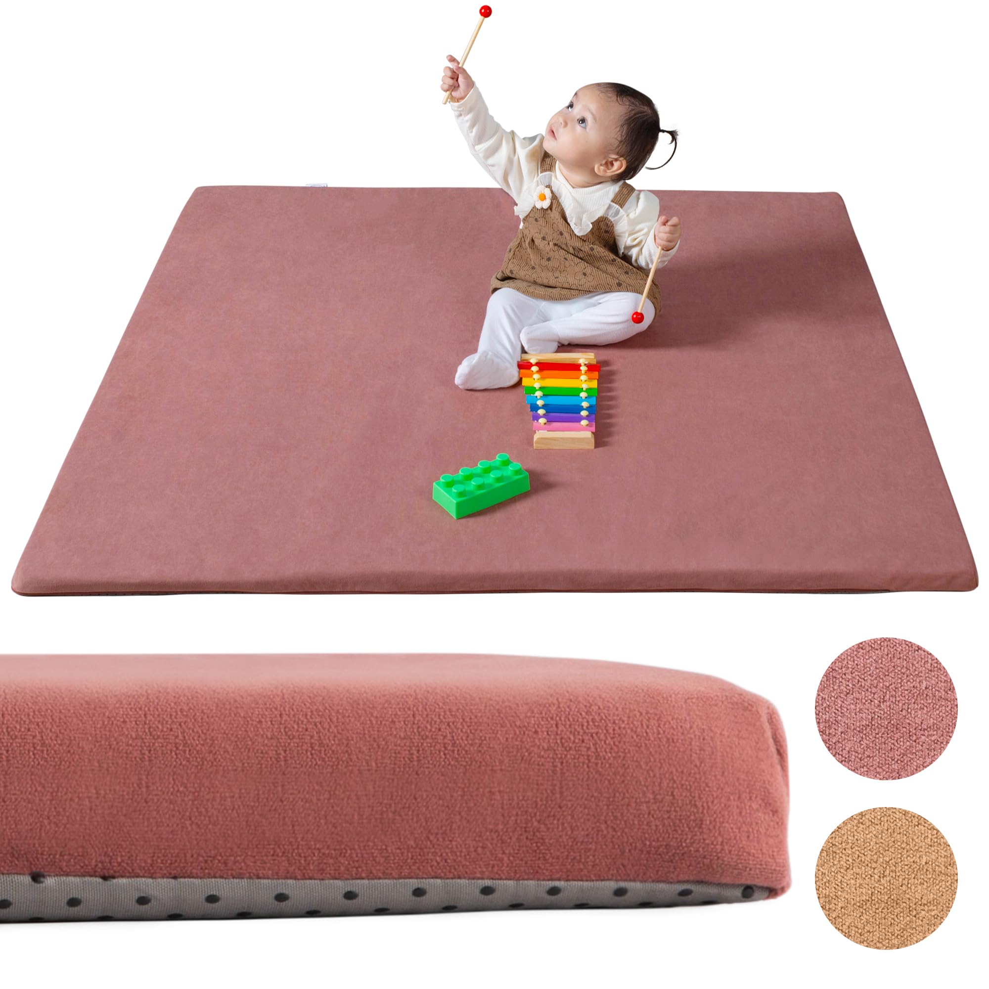Primica Padded Play Mat for Baby - Large Soft Foam Mat for Floor with Plush Fabric - Safe, Comfortable & Durable Playmat for Babies & Toddlers - Easy to Clean