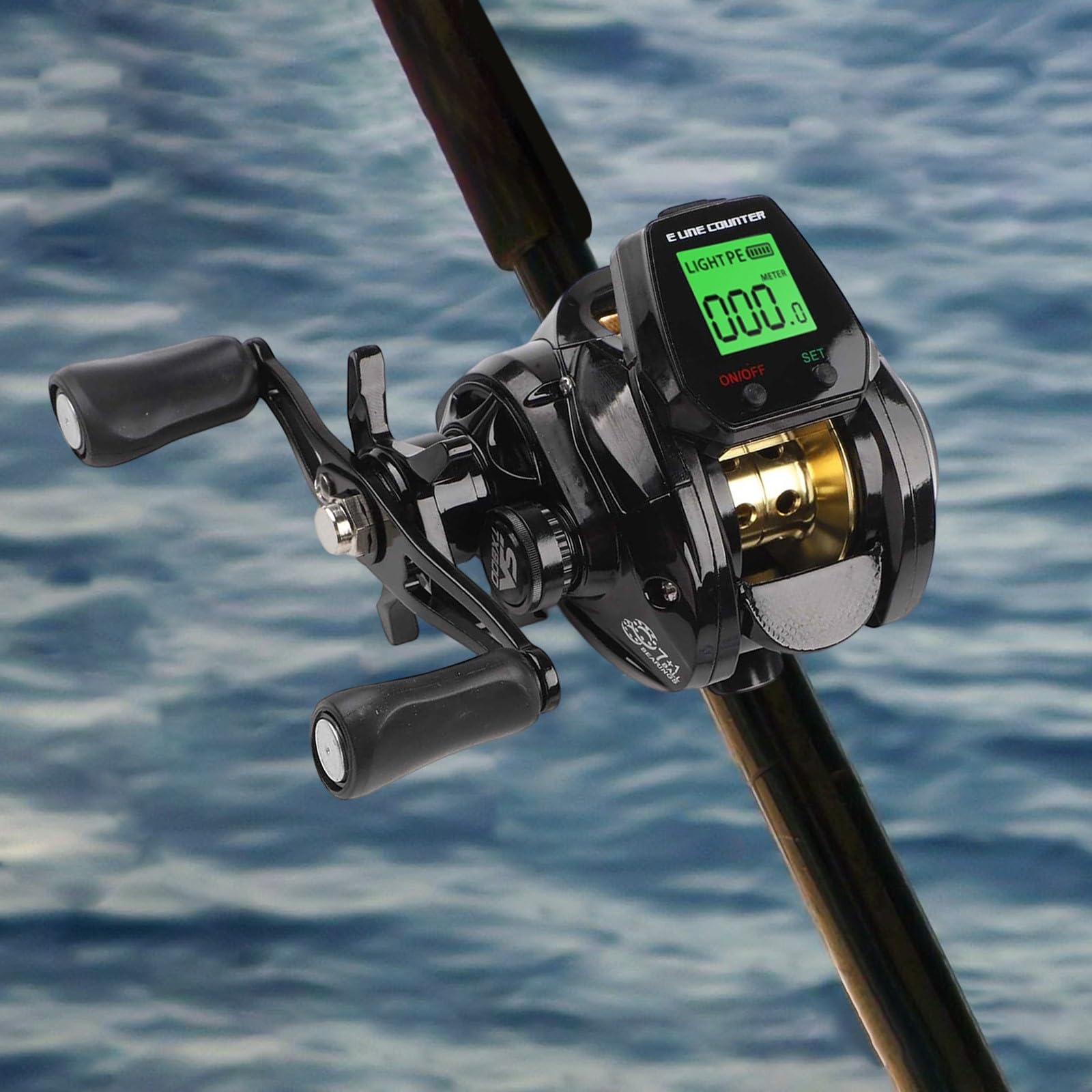 Carrete de pesca Baitcasting con pantalla digital, alta velocidad 7.2:1, alarma de picadura de pescado, posicionamiento de profundidad, 10 frijoles magnéticos, carga USB