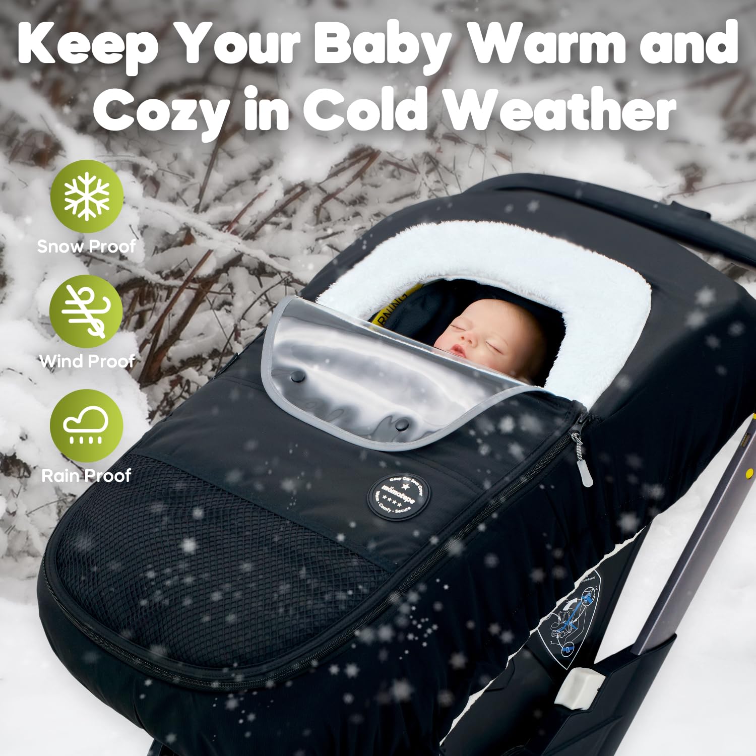 Mamatepe Coprisedile invernale per bambini, con cerniere e bordo elastico, copertura per seggiolino auto per proteggere il bambino da vento freddo, pioggia e neve, universale, per seggiolino auto