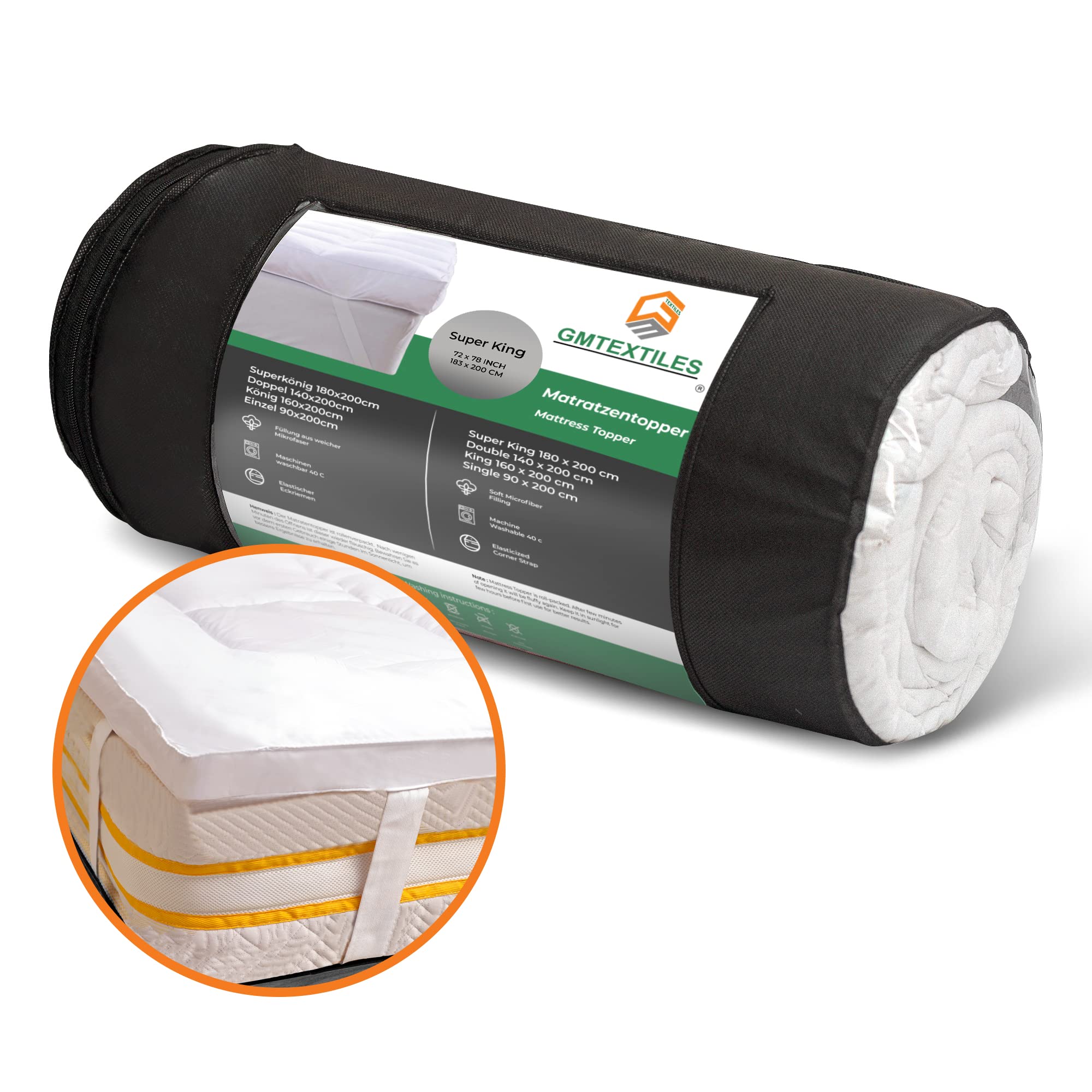 GMTEXTILE Thick Single Mattress Topper 5cm, Microfiber Single Bed Topper Single Bed Mattress Toppers Best Anti Allergenic (Single 90 X 190cm) — view 2