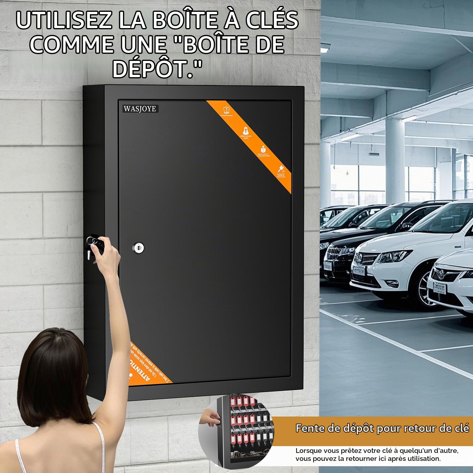 WASJOYE Armoire à Clés 150 Positions, Boîte à Clés antivol avec Etiquettes, Organiseur de Clés Mural Réglable pour Voiture, Bureau, Maison, Garage, Location