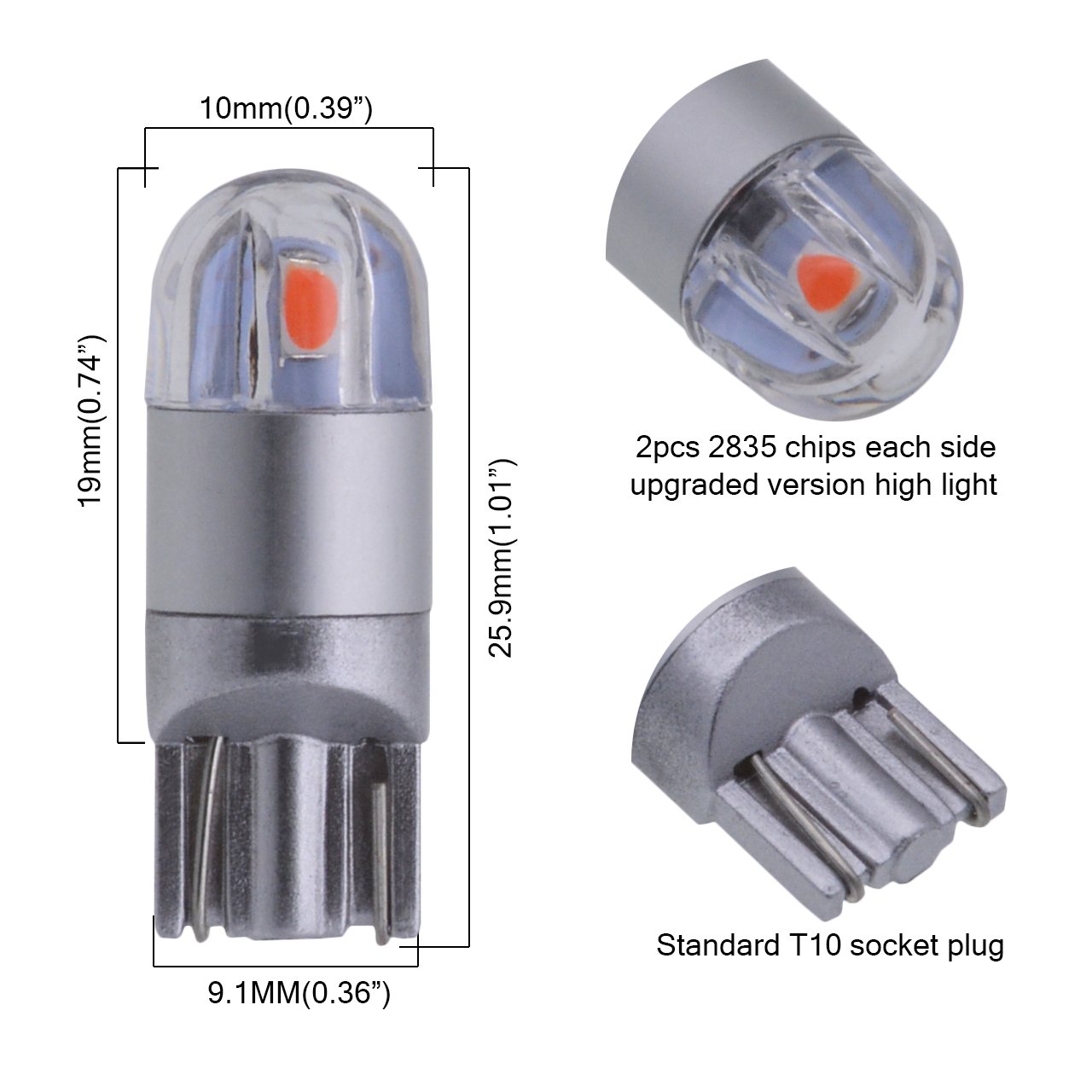 KaTur 194 LED luce bianca T10 SMD 3030 chips auto sostituzione luce W5 W 168 175 192 2825 map- dome- courtesy- License plate- cruscotto laterale luce DC 12 V 6000 K (confezione da 2)