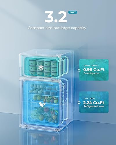 Miniatura 3 de EUHOMY Mini refrigerador con congelador, mini refrigerador de 3.2 pies cúbicos, refrigerador de dormitorio con 2 puertas para