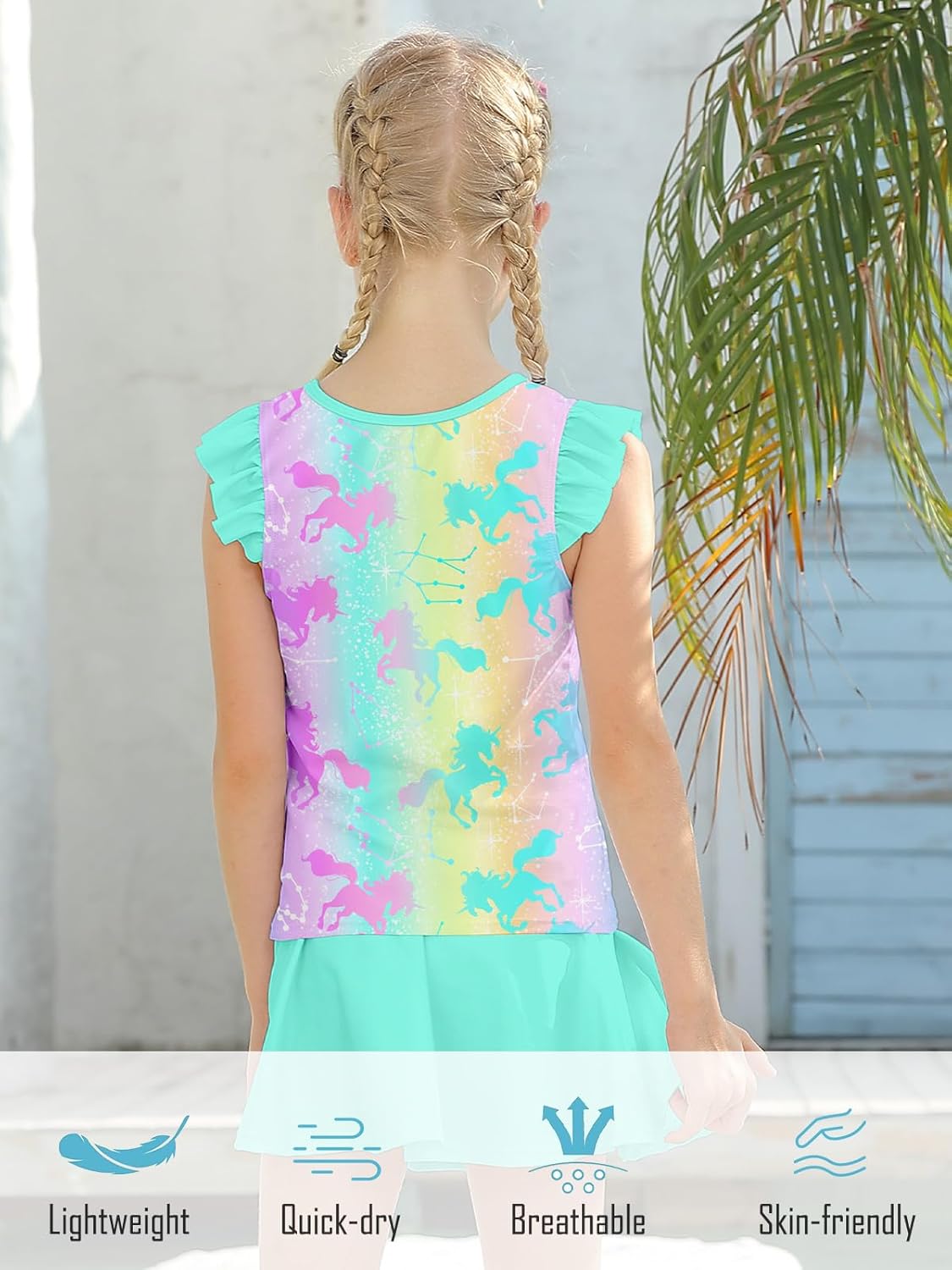 Girls Swimsuit 2 Piece Ruffle Bathing Suit UPF 50+ Tankini Swimsuit Skirt with Lining Size 3-10 - Image 6