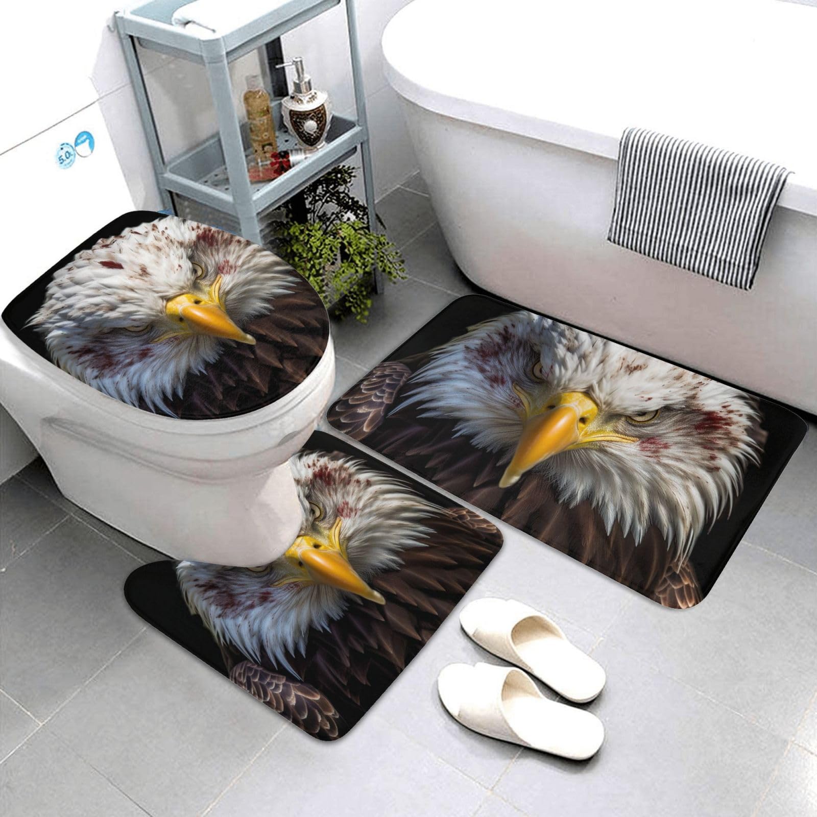 Tapis de bain pour salle de bain anti-glisse avec motif aigle américain