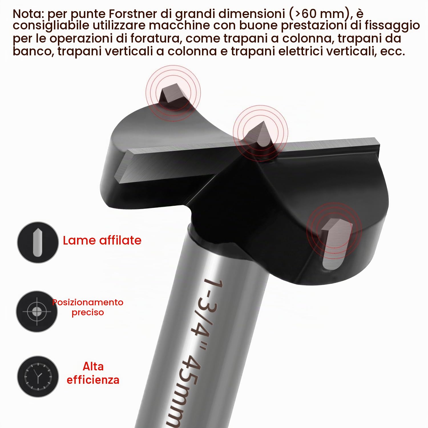 ASNOMY Set di 6 punte Forstner per Legno in acciaio al tungsteno, sega a tazza e Legno Drill Bits Set per legno duro, plastica e compensato - con 35/40/45/50/60/70 mm