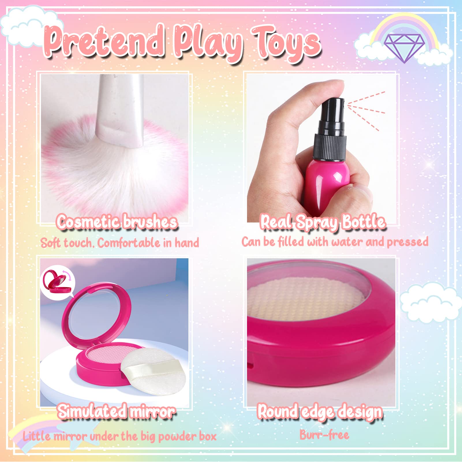 STAY GENT Trucchi Finti Set Parrucchiera Bambina con Argento Unicorno Borsa Valigetta, Regali per Ragazze 3-12 Anni, 20 Pezzi
