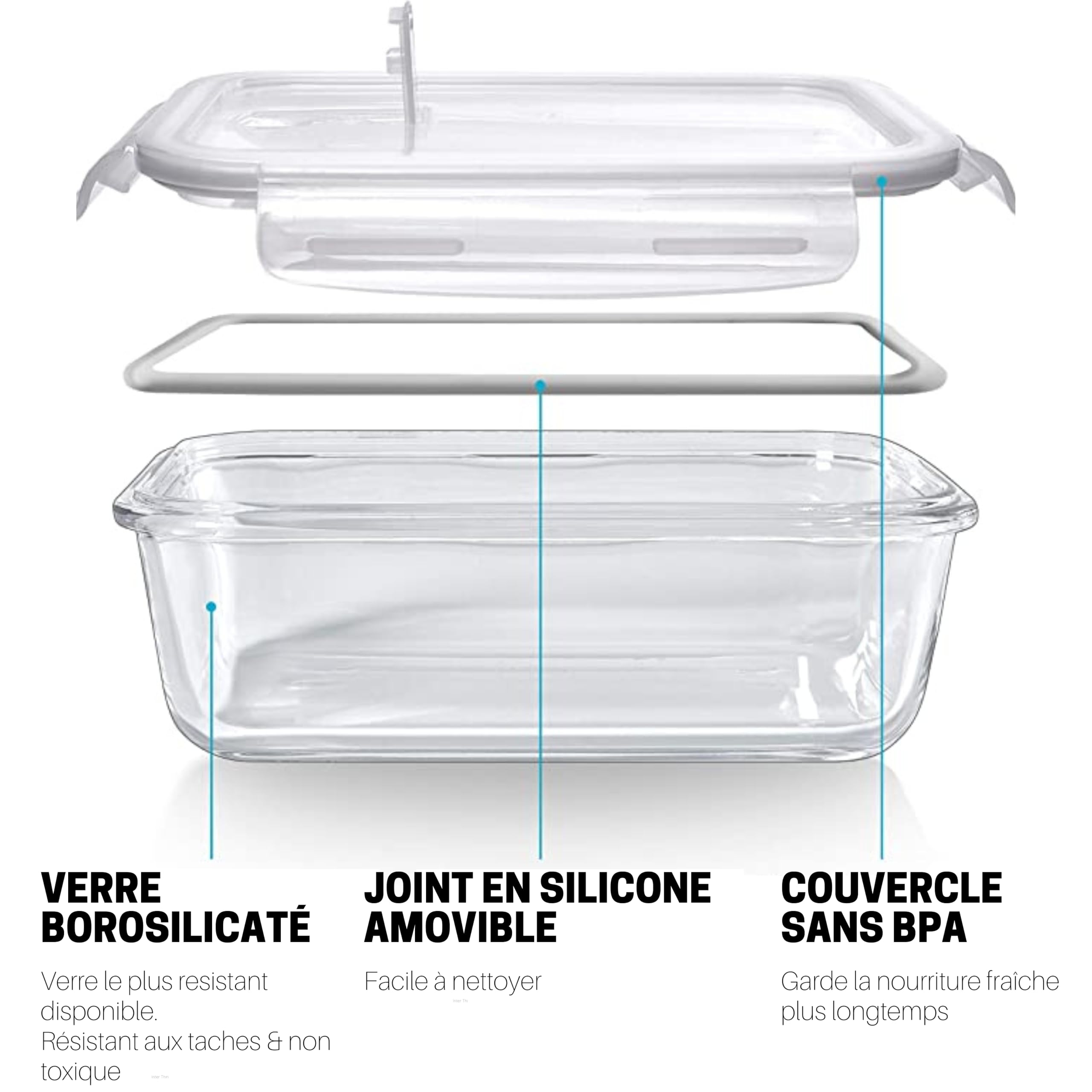 Igluu Meal Prep Boîtes Repas en Verre (Lot de 5+couvercle extra) – Couvercle hermétique et sans BPA – Compatibles micro-ondes, four, congélateur et lave-vaisselle – 840ml – Verre Borosilicate