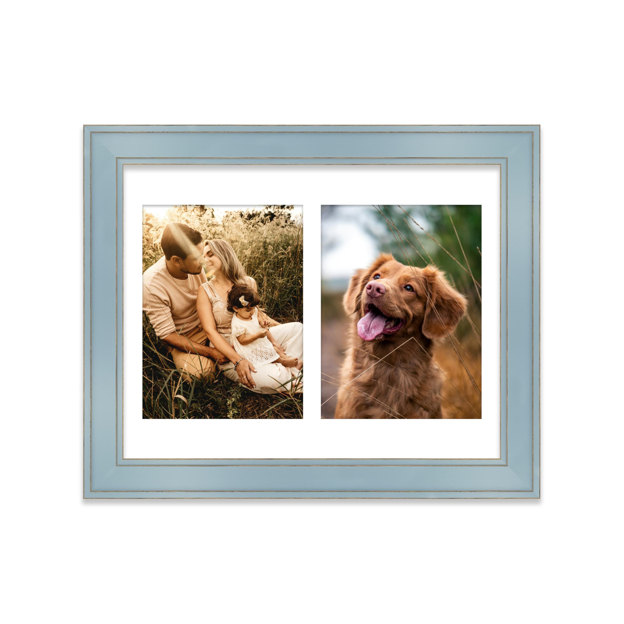 Multi Aperture Picture Frame - Holds 2 x 8x6 Photos - Cornflower Blue, 14x11 - Wall or Tabletop Display, Portrait or Landscape Orientation, Photo Frame for Home Décor or Gifts