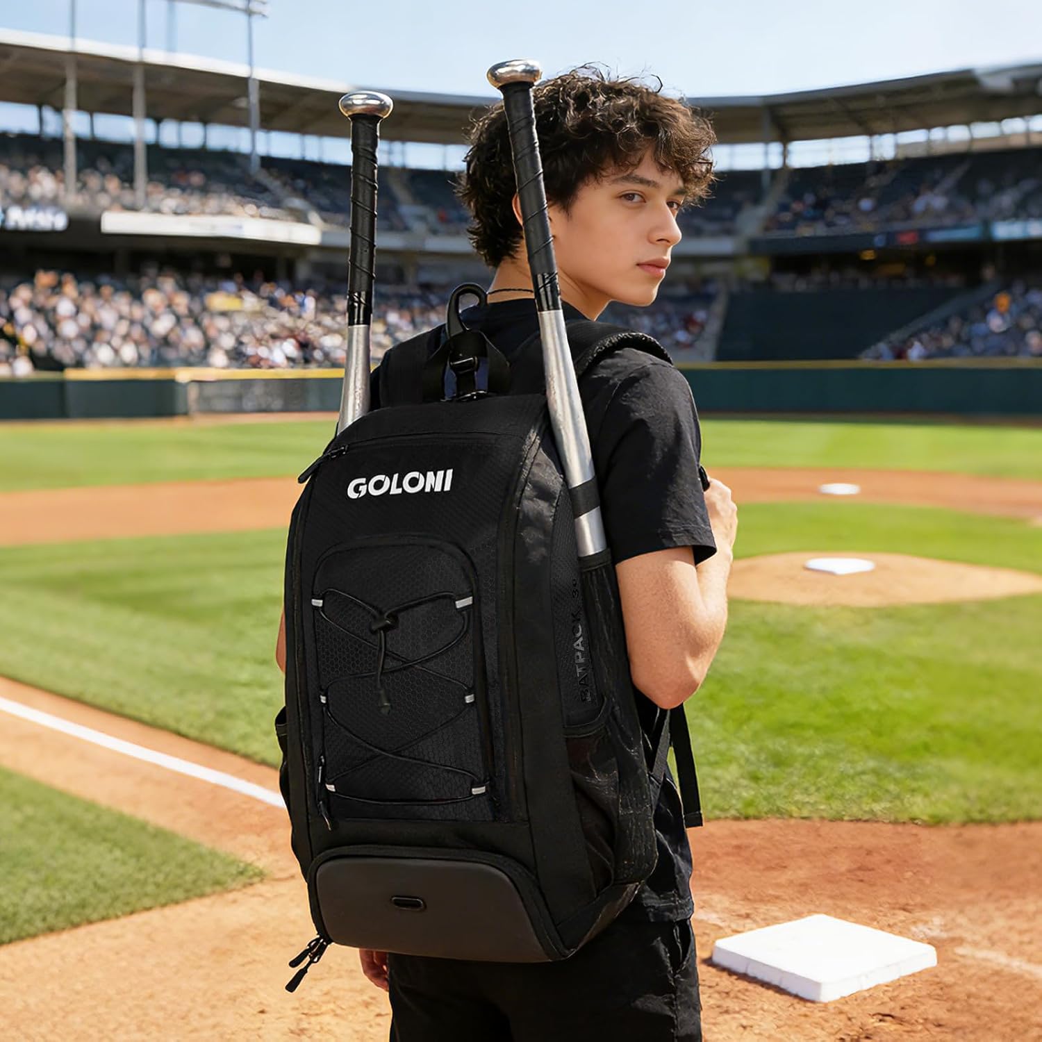 Goloni 40L Baseball Bag, Softball Bat Bag with Shoes Compartment,Fence Hook,Backpack for Baseball, T-Ball & Softball Equipment & Gear