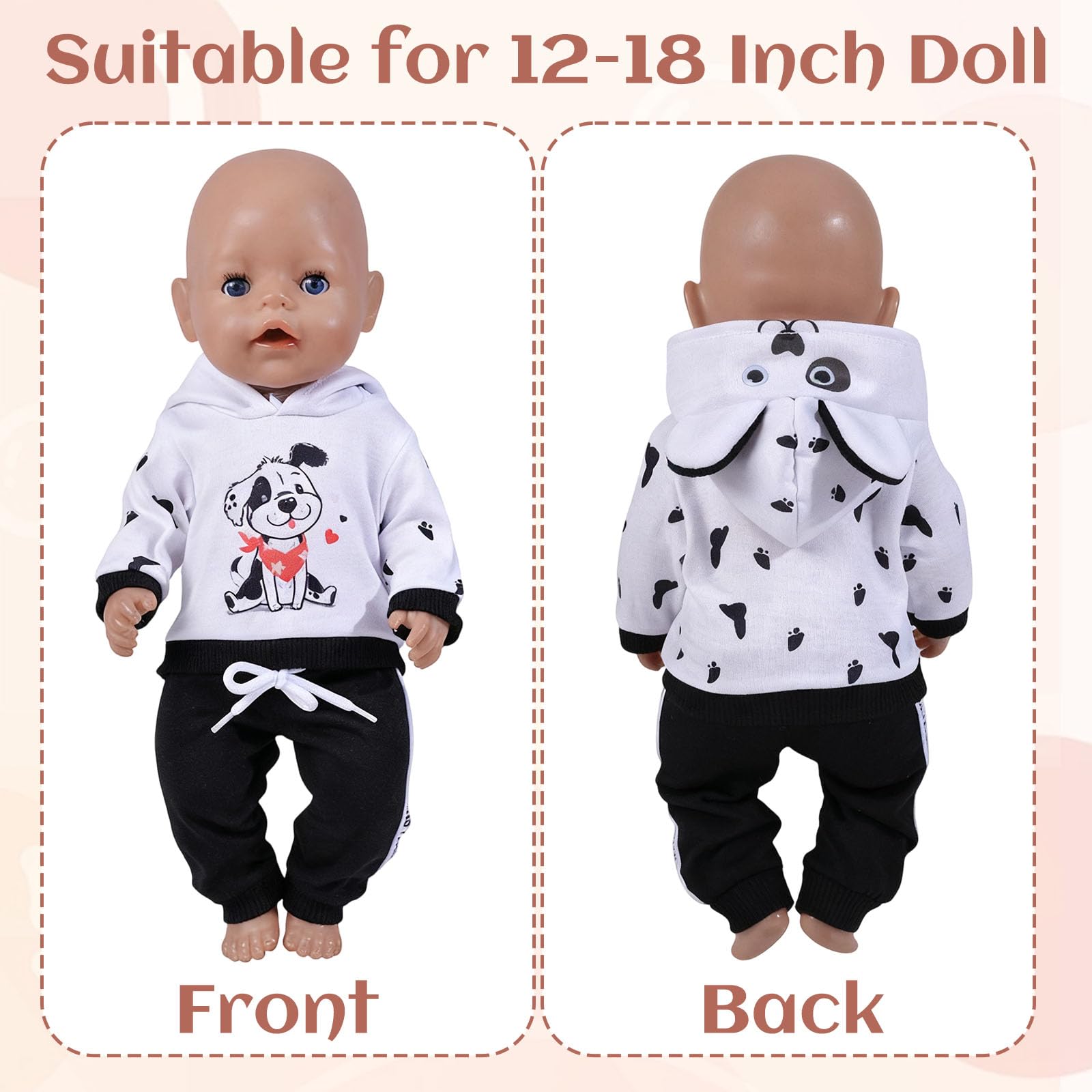 Ubrania dla lalek 35–45 cm, akcesoria dla lalek 35–45 cm, słodkie ubrania dla lalek z topem zwierzęcym, spodnie, pluszowa lalka dla psa, skarpetki, urocze ciemne ubrania dla lalek dla dzieci i