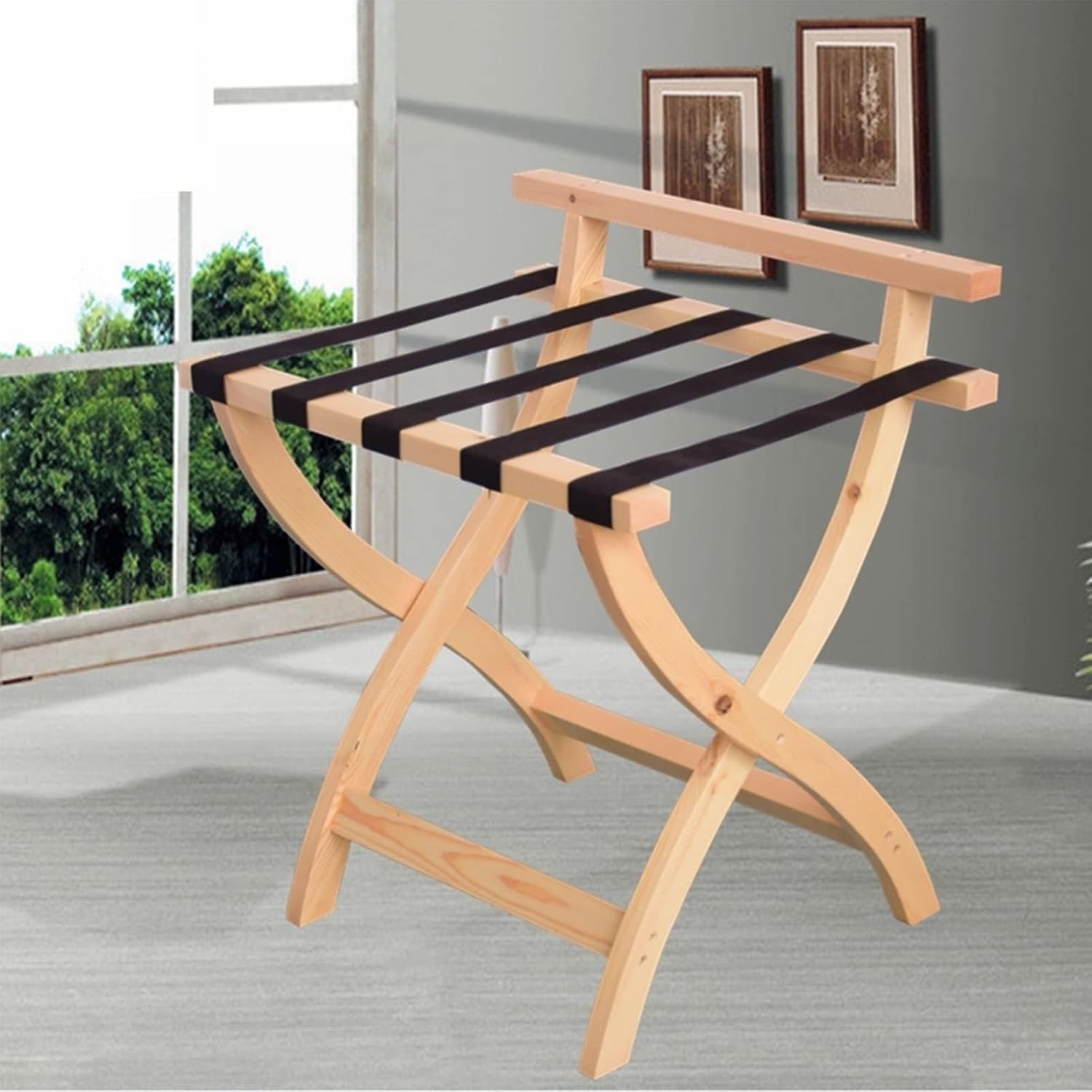 Luggage Rack - Suitcase Stand, Double Layer Solid Wood Rack, Box-Supporting Rack For The Room, Hotel Folding Luggage Rack/Clothes Rack With Nylon Straps, Multi-Purpose L