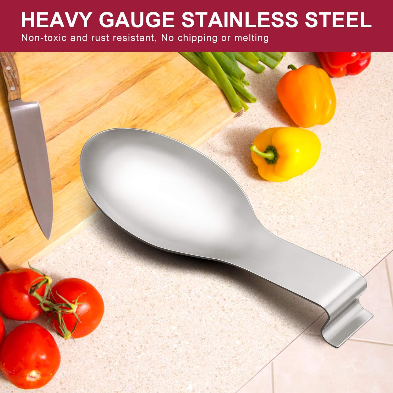 E-far Spoon Rest Set of 2, Stainless Steel Spoon Ladle Holder Spatula Rest for Kitchen Stove Top, Large Size & Dishwasher Safe