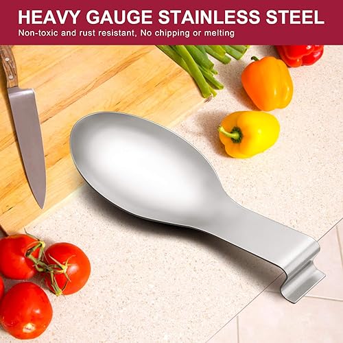 Miniatura 4 de E-far - Soporte para cuchara de acero inoxidable, soporte para espátula para estufa de cocina, tamaño grande y apto para lavavajillas