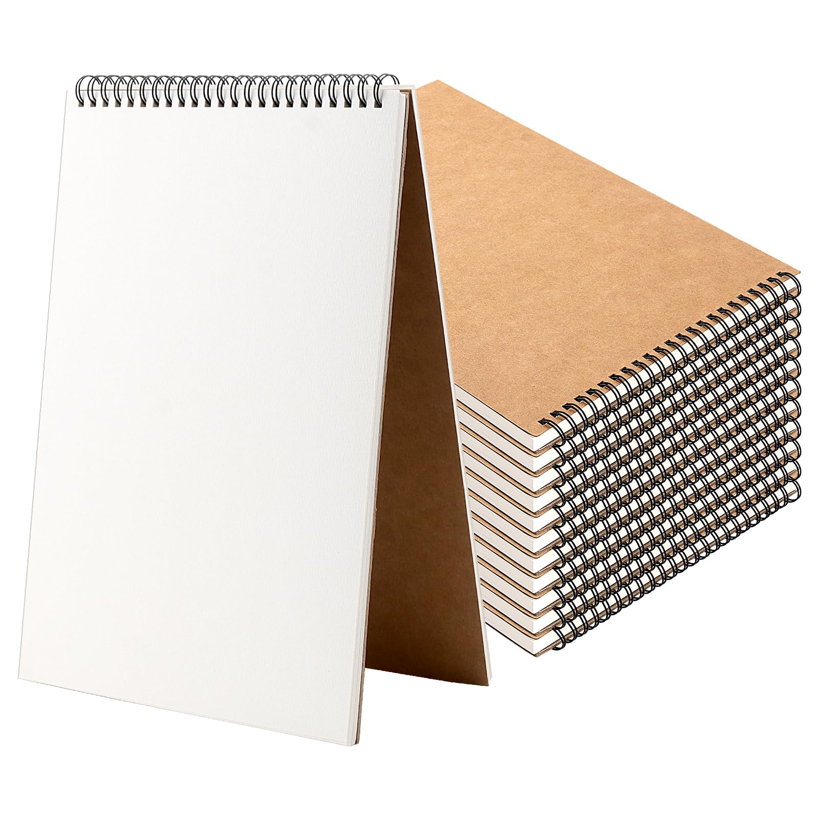 HOZEON Confezione da 12 quaderni a spirale A4, blocco da disegno rilegato a spirale, rilegatura a spirale superiore, copertina in carta kraft bianca, blocco per schizzi, disegni, scarabocchi, 30