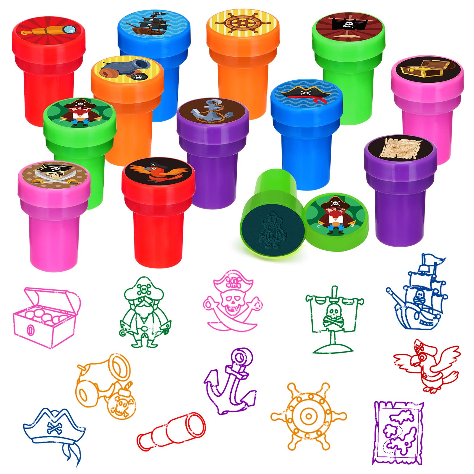 Cinrobiye 24 Pcs Pirate Stampers Party Favor Set, Cute Pirate Adventure Stamps for Kids Birthday Party, Classroom Rewards, Carnival Prizes, Goody Bag Fillers, Pirate Themed Party Supplies — image 1
