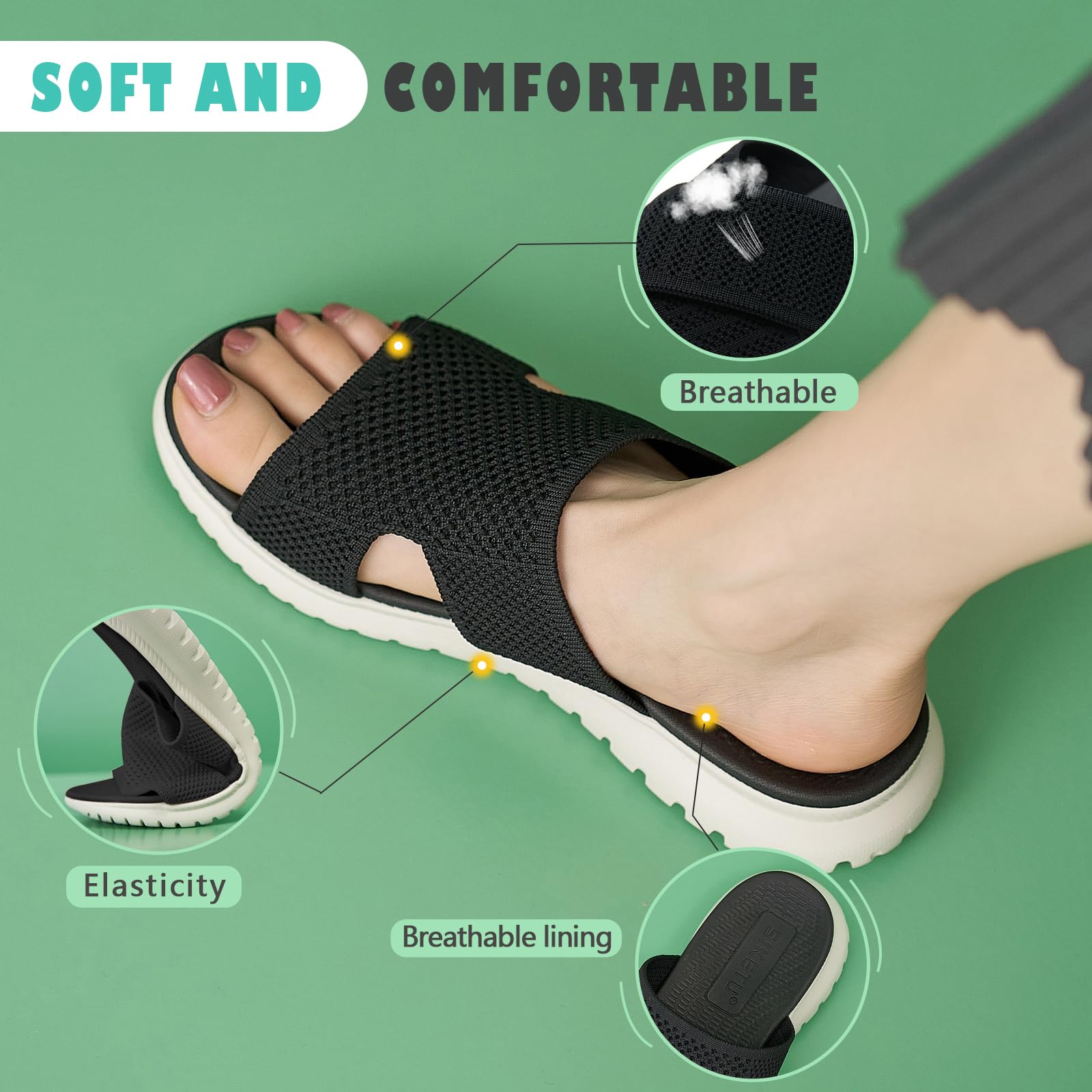 Sandalen Damen Sommer Leichte Bequem Pantoletten mit Weich Fussbett, Gr.35-42
