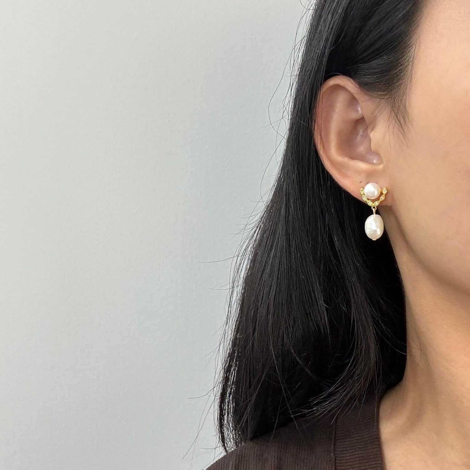 Handmade Freshwater Cultured Baroque Pearl Dangling Drop Earrings for Women, 14K Gold Plated - Image 5