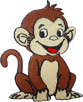 Cute Monkey, Animal Patch, Monkey Patch, Cartoon Patch, Kids Rhymes Patch Embroidered Iron on Sew on Patch Badge for Clothes etc. 8x5cm