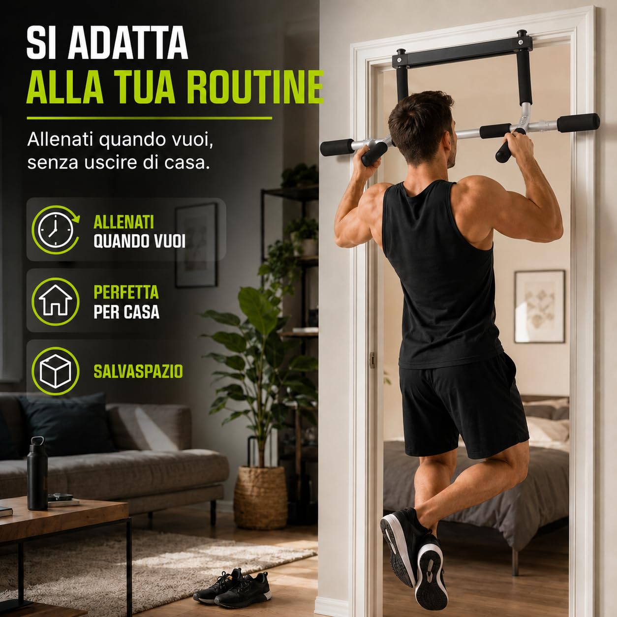 Barra per Trazioni da Porta, Sbarra Pull Up Multifunzione per Allenamento Casa, Attrezzo Fitness per Addominali, Schiena, Braccia e Allenamento Corpo