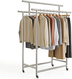 Heavy Duty Clothes Rack Load 660LBS, Portable& Adjustable Clothes Rack with Wheels Garment Rack, Lockable Rolling Wheels, for Bedroom and Laundry Room