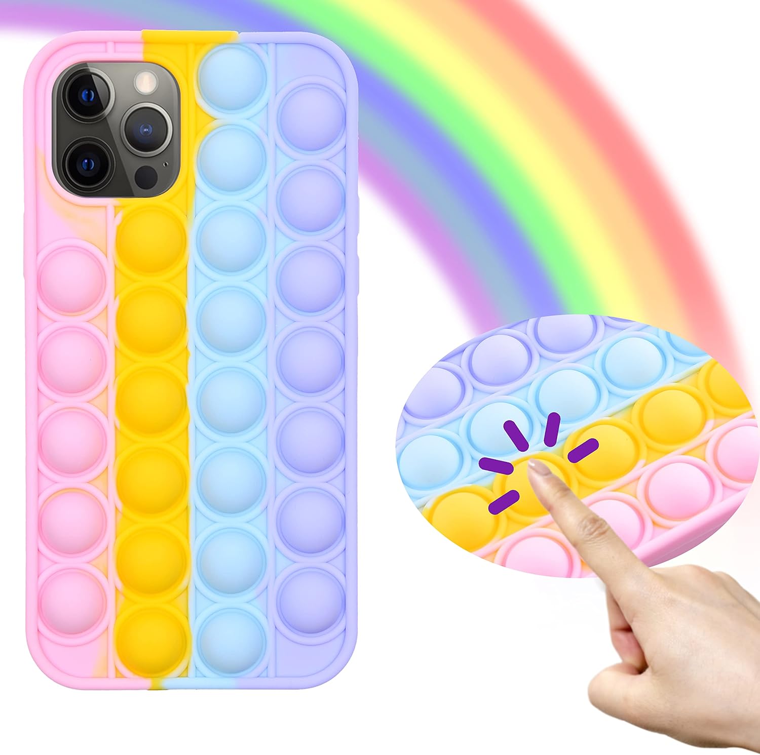 Kare Kind Fidget Push Bubble pop case Comptible with iPhones (iPhone 12 Pro Max - Rainbow Color)
