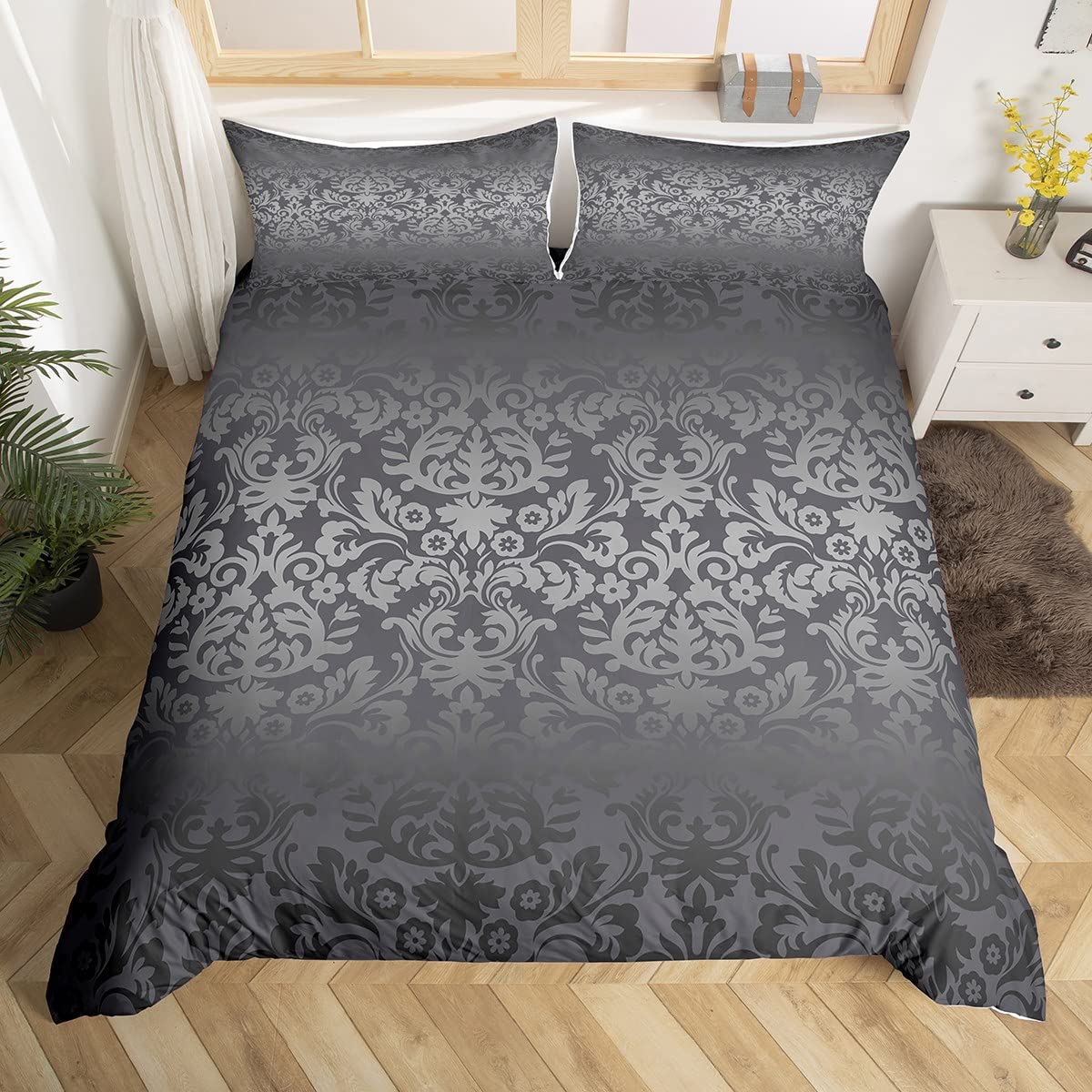 Housse de Couette Baroque Victorien Royal Gris Foncé pour Lit King Size Adulte