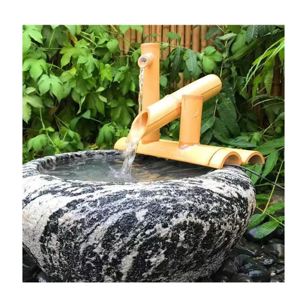 JTWWDM Handcrafted Bamboo Zen Water Fountain, Bamboo Decoration Garden Water Fountain Kit, Relaxing Water Sound Circulating Fountain for Desktop Patio Balcony