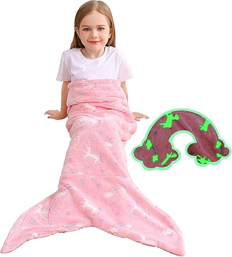 Miniatura 8 de Viviland Manta de cola de sirena para niños, mantas de cola de sirena que brillan en la oscuridad, manta de sirena de franela, regalos para niñas,