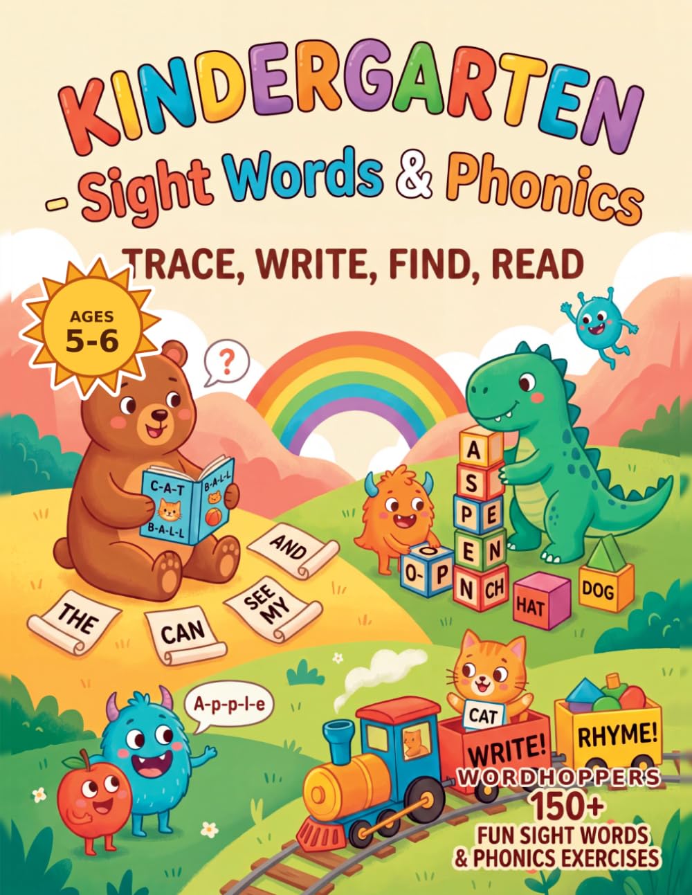 Wordhoppers Kindergarten Sight Words & Phonics: Sight Words Plus Rhyming Word Families — Trace, Write, Find & Read