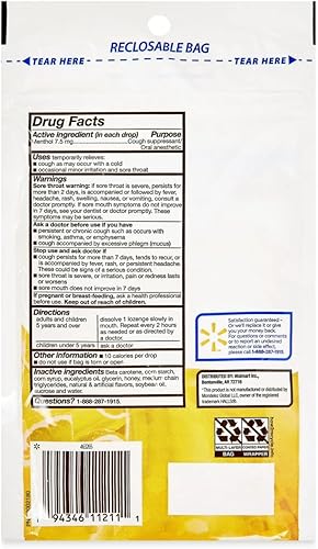 Miniatura 4 de Honey Lemon - Gotas para la tos  Alivio del dolor de garganta y tos con mentol, 7.5 mg, 30 unidades  Supresor calmante de la tos mentol  30 gotas