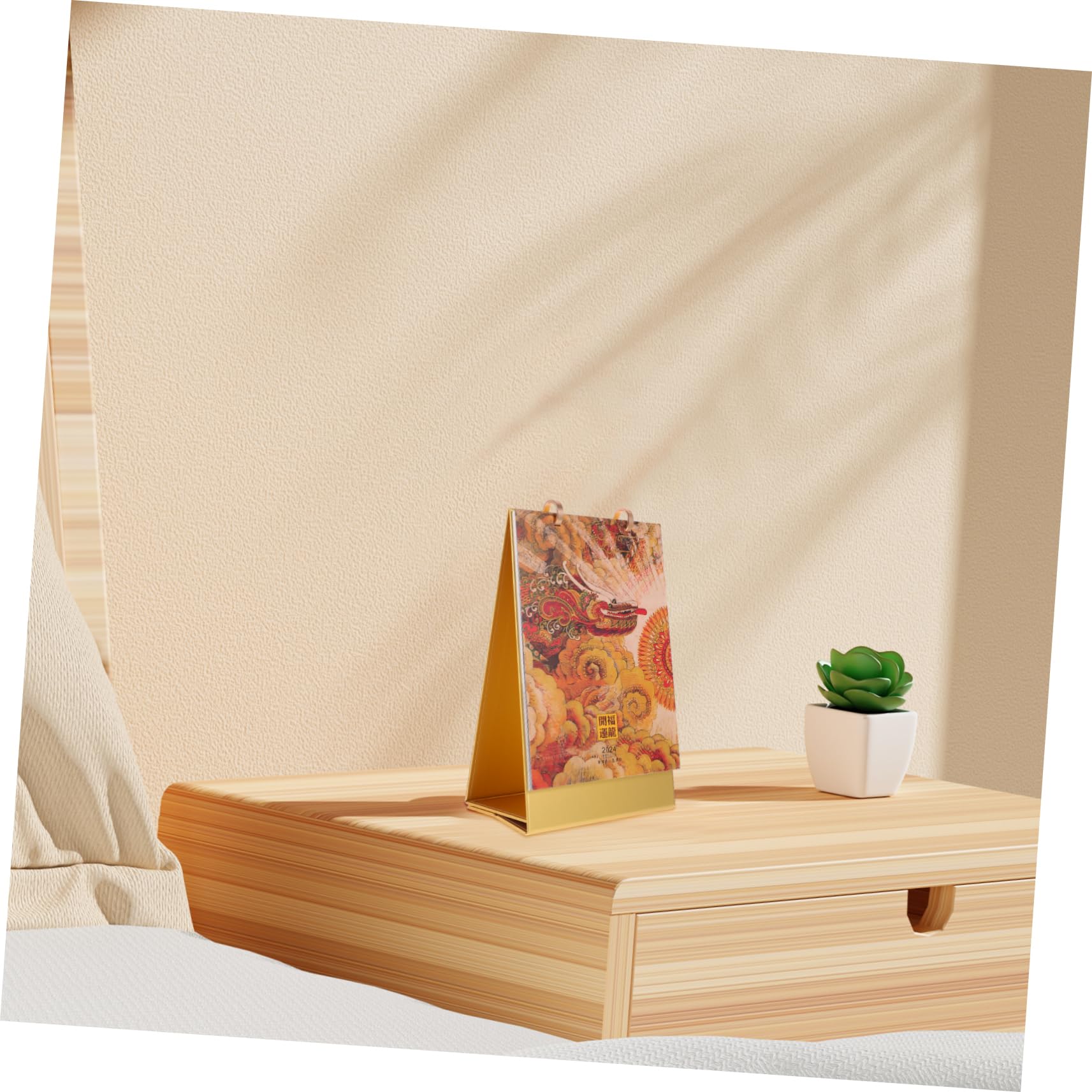 SHINEOFI 2stücke Desk Calendar Chinesisches Design Kreativer Tischkalender Für Home Office Und Schule Dekorativer Stehkalender Mit Goldprägung Einfach Zu Für Planung Und Organisation
