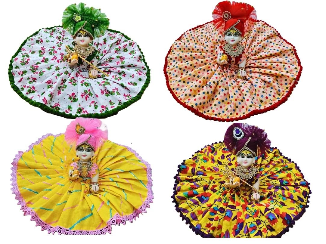 Laddu Gopal Summer Dress with Pagdi (Pack of 4) l Ladoo Gopal Cotton Dress l Kanha Ji Poshak Radha Rani Dress Chunri Random Color & Design (5, Ladu Gopal)-image-0
