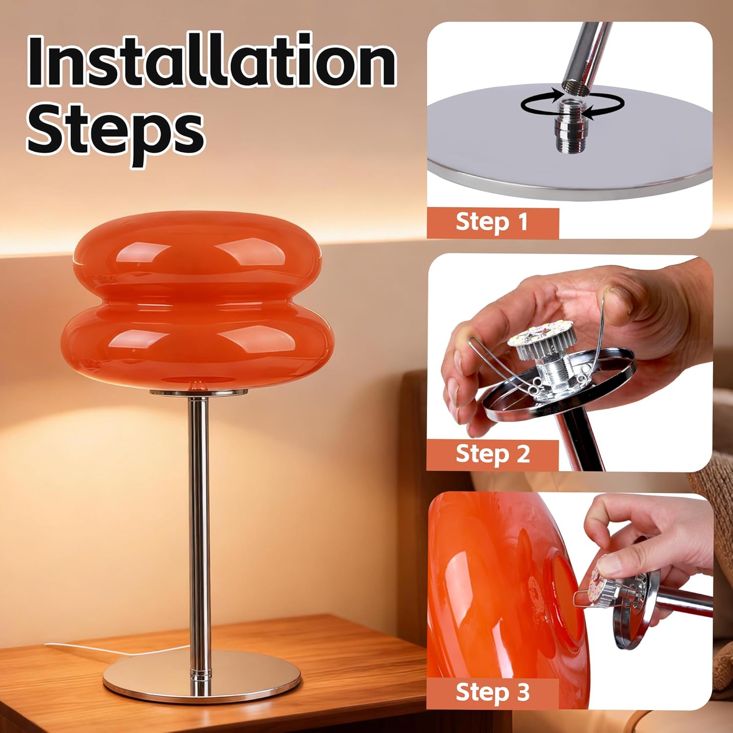 Bedroom Mushroom lamp, Medieval Modern Bedside Table lamp, dimmable Retro Egg Tart Headlight, Unique Home Mushroom Decoration Aesthetic Lovely Living(Orange)