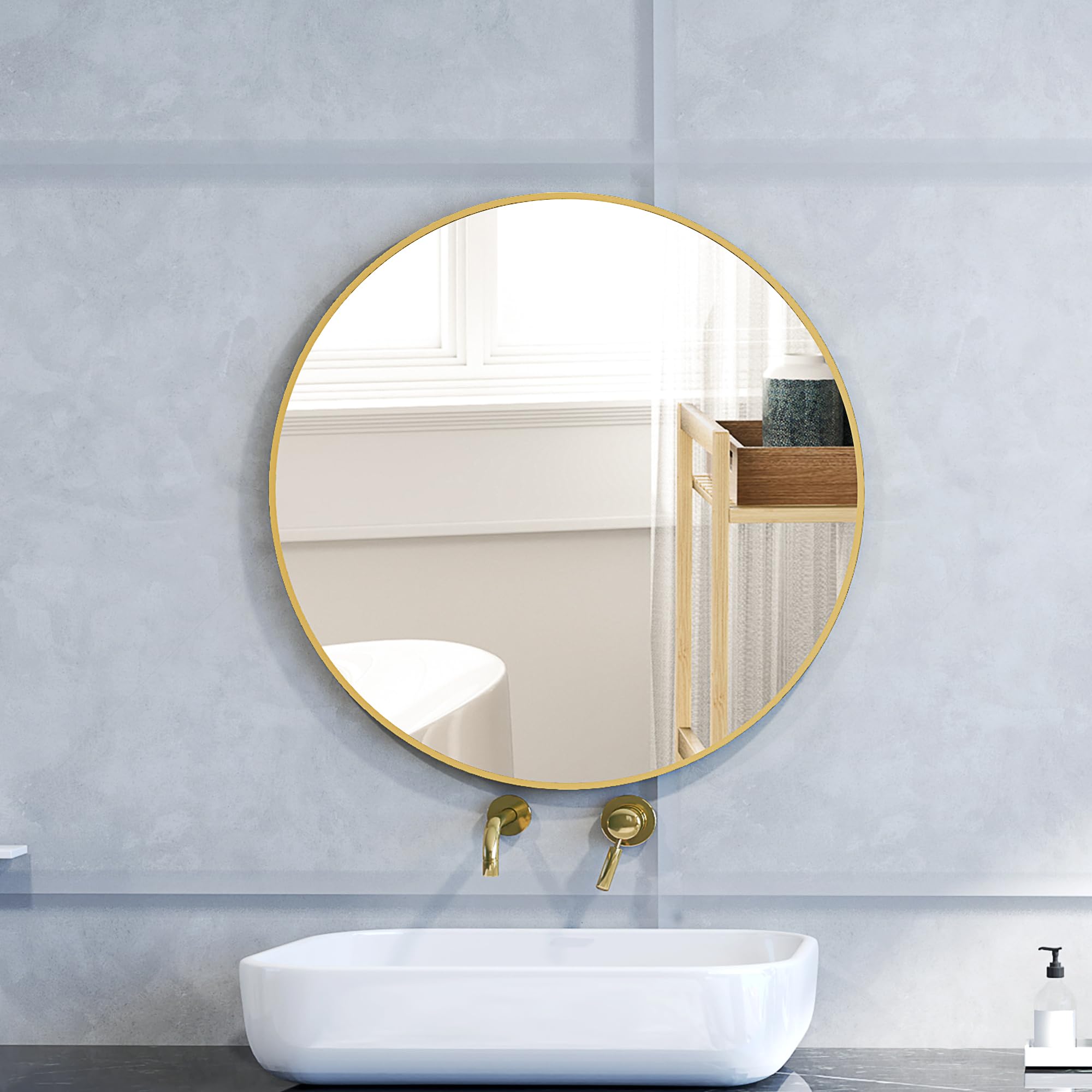 HOMCOM Specchio Bagno Rotondo Ø70cm in Vetro, Specchio da Parete Moderno con Cornice in Metallo, con Superficie Antiurto, per Camera da Letto, Ingresso, Soggiorno, Oro