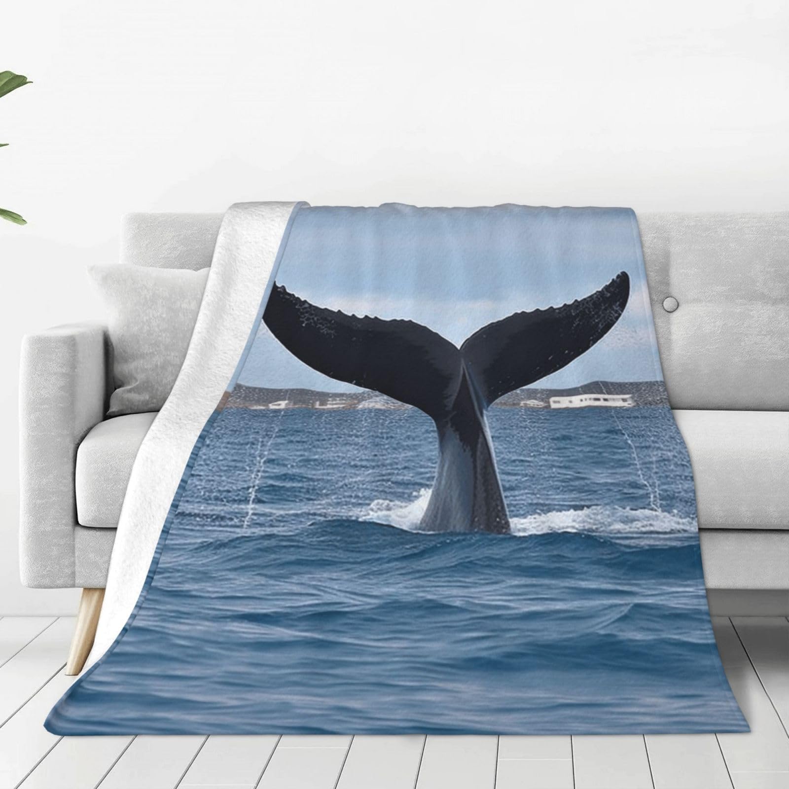 KLOPH Whale Tail Throw Blanket 60"x50" Flannel Fluffy Warm Blanket for Couch, Reversible Plush Blankets for Bed, Comfy Fuzzy Blanket for Sofa, Plush Lightweight-Blankets for All Season