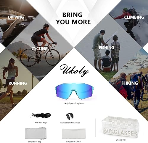 Miniatura 5 de Ukoly Lentes de sol de ciclismo con 3 lentes intercambiables para hombres y mujeres, lentes de sol deportivas polarizadas, lentes de sol para béisbol