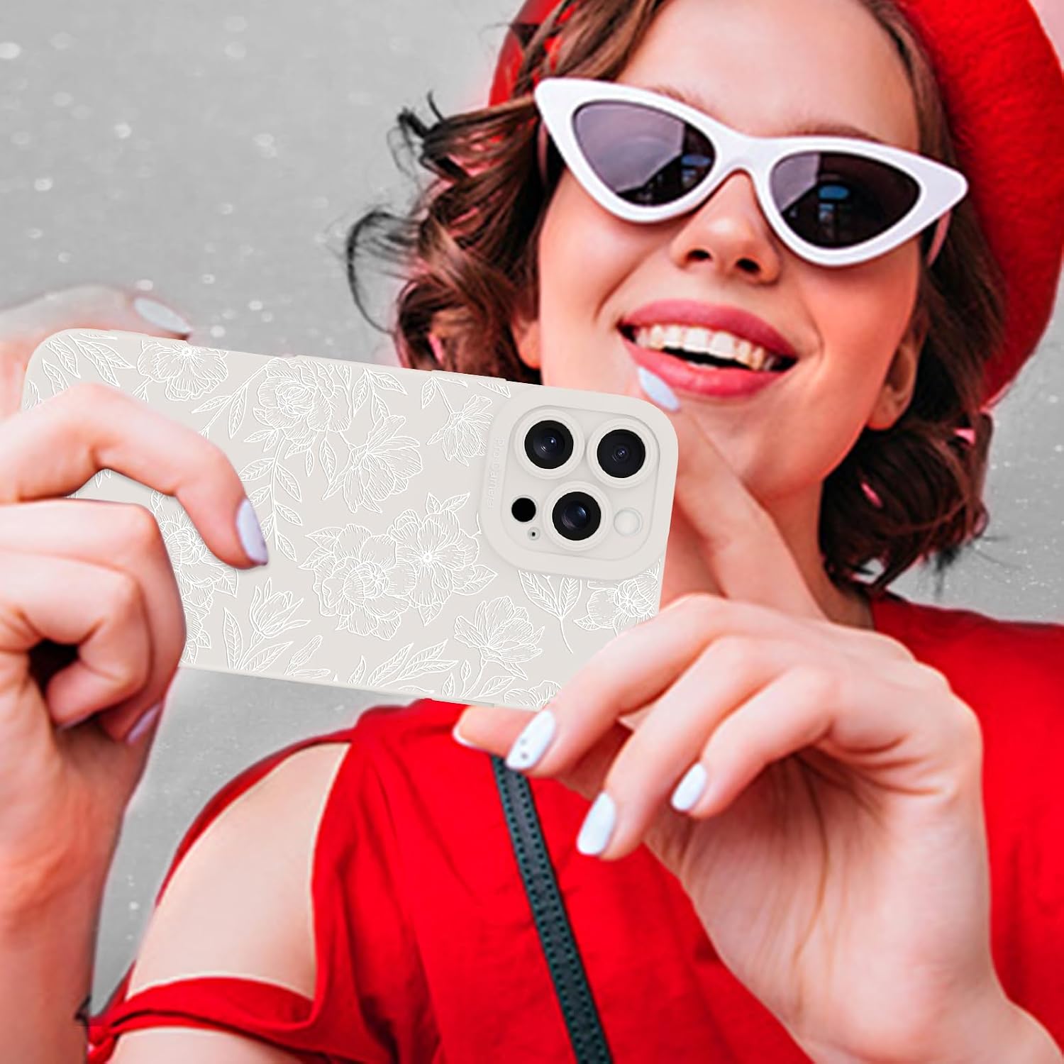 MZELQ for iPhone 16 Pro Max Case, Silicone Floral Flower Rose Cute Pattern, Camera Protection Soft Slim Phone Case for Phone Case -White