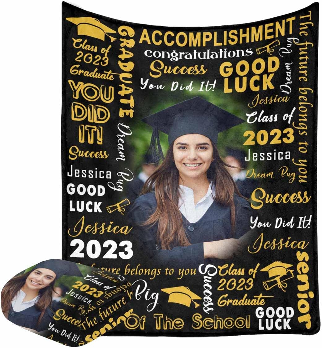 Customize Blanket Graduate Senior 2023 Orange Text The Future Belongs to Those Who Believe in the Beauty of Their Dreams Blanket Personalized Throw Blankets for Girl Boy for Graduations Gifts 40x50