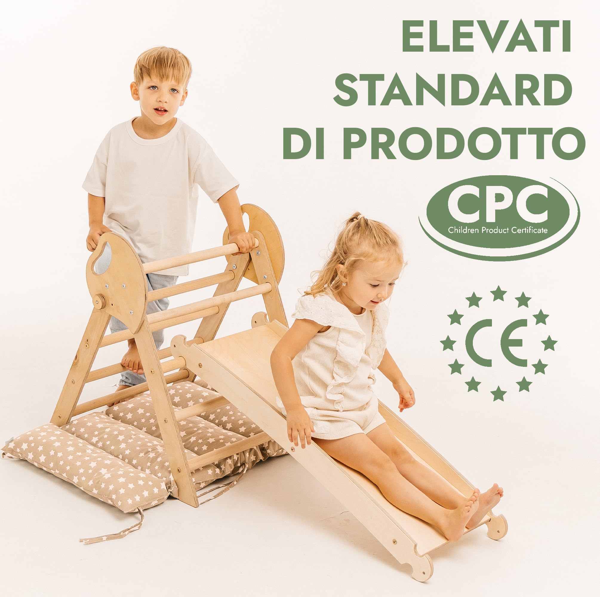 Goodevas Montessori 5 in 1 - Set da Arrampicata in Legno per Interni, con Cuscino e Scivolo per Bambini, Parco Giochi da 1 a 3 Anni
