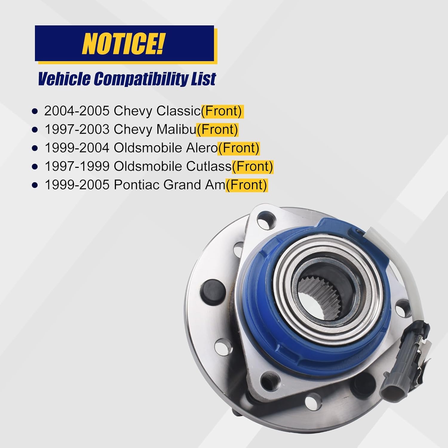 KUSATEC 513137 Front Wheel Bearing and Hub Assembly Compatible with 1997-2005 Chevy Classic Malibu, 1997-2004 Oldsmobile Alero Cutlass, 1999-2005 Pontiac Grand Am, 5 Lug Bolts w/ABS