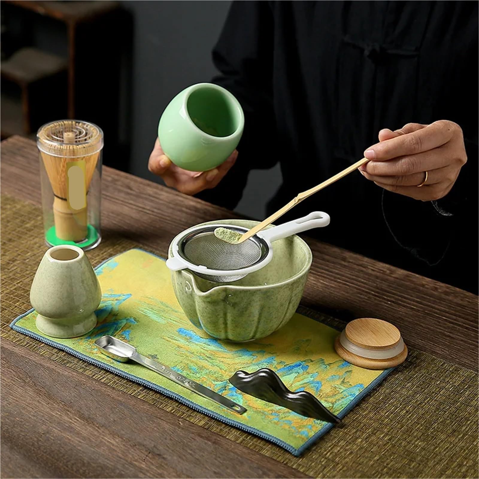 Juego De Té Matcha Juego De 4/7 Piezas For Hacer Matcha, Pincel For, Exquisito Cuenco For, Caja Con Batidor, Suntuosas Herramientas For Té(7pcs Black)