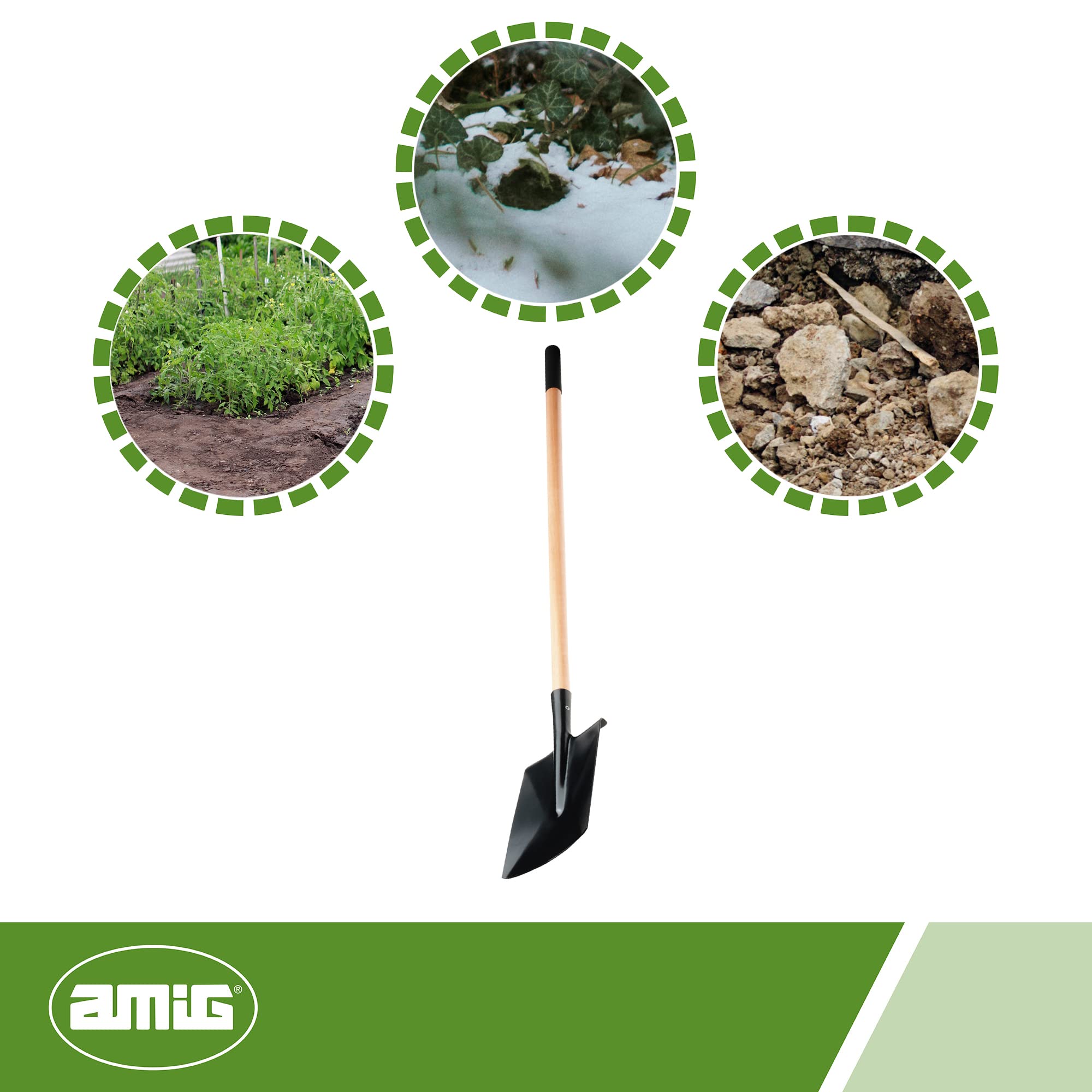Amig - Pala Quadrata | Zappa da Giardino con con Lama in Acciaio e Manico Lungo in Legno | Attrezzi per Orto e Giardinaggio in Finitura Nera | Misure: 152 cm