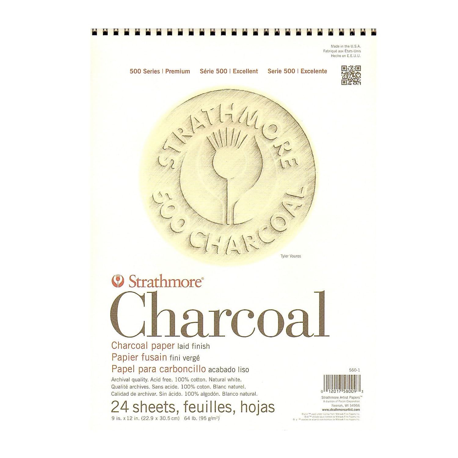 Strathmore (560-1 500 Series Charcoal Pad, 9"x12", 24 Sheets , White