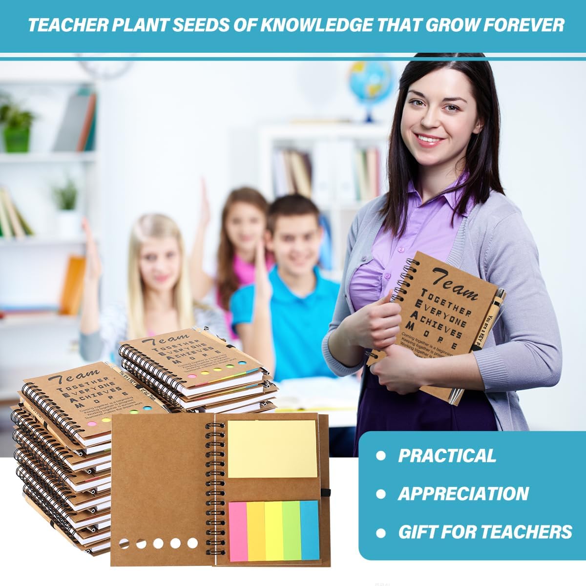 30 Sets Employee Appreciation Gifts Bulk Team Together Thank You Gifts Inspirational Spiral Notebook with Sticky Note Motivational Bamboo Pens for Team Nurse Teacher Employees Coworker - Image 7