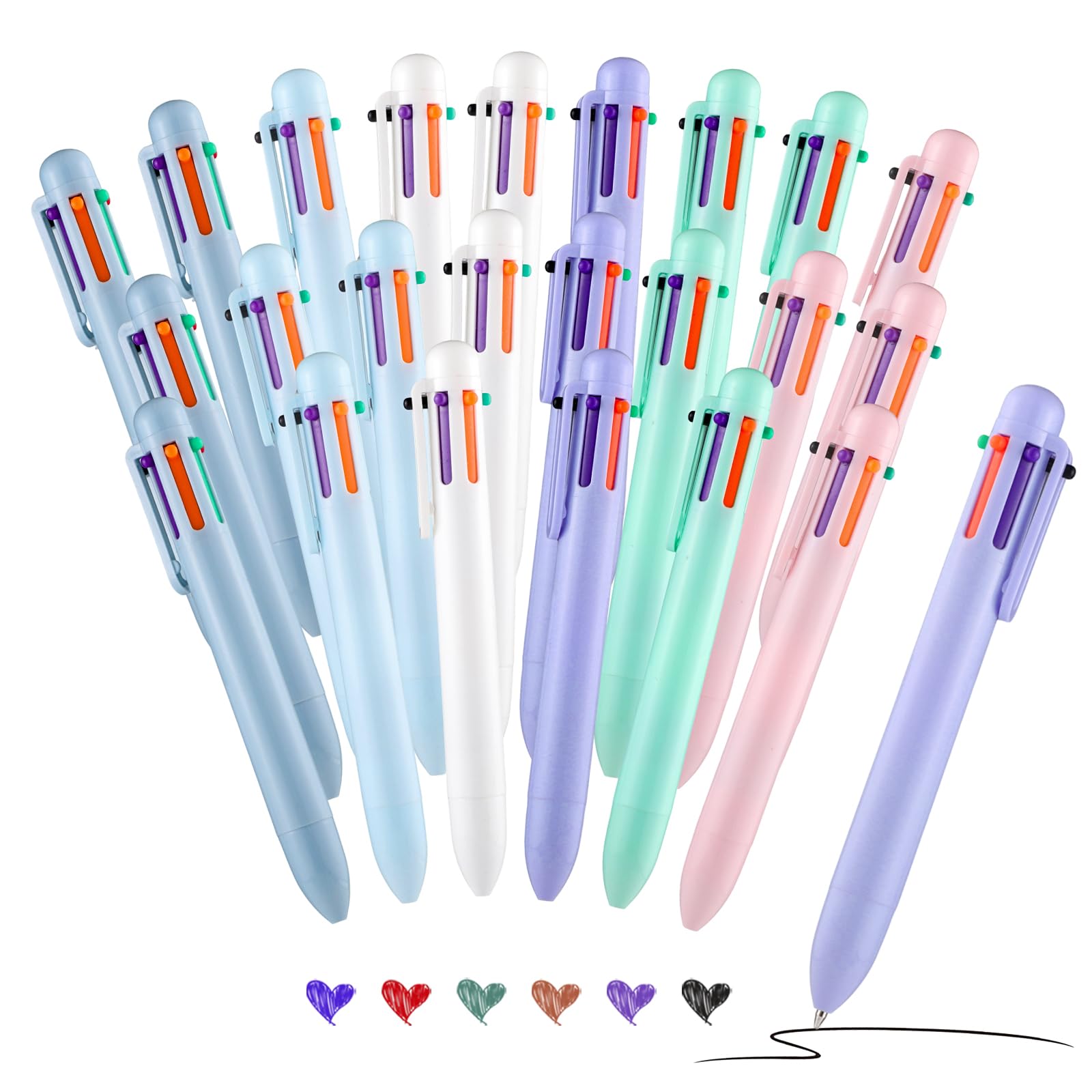 Yoosso 24 Pack Multicolor Ballpoint Pens All in One 6 in 1 0.7mm Tip Retractable Ball Pen Party Bag Fillers and Gifts for Adults Students Office School