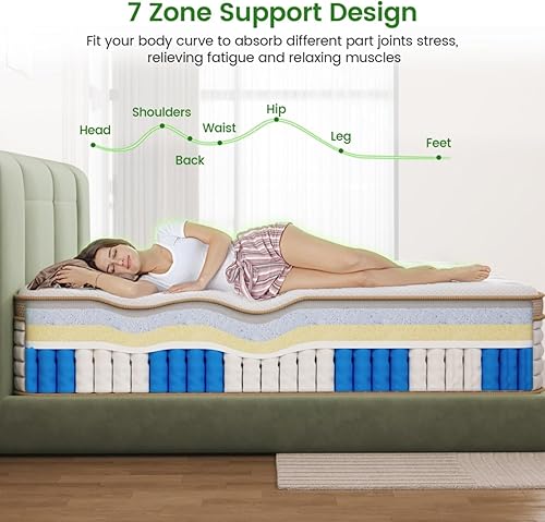 Miniatura 5 de EEN EEN SLEEP Colchón híbrido tamaño King de 12 pulgadas con espuma viscoelástica de gel y resortes independientes en bolsillo, alivio de presión,