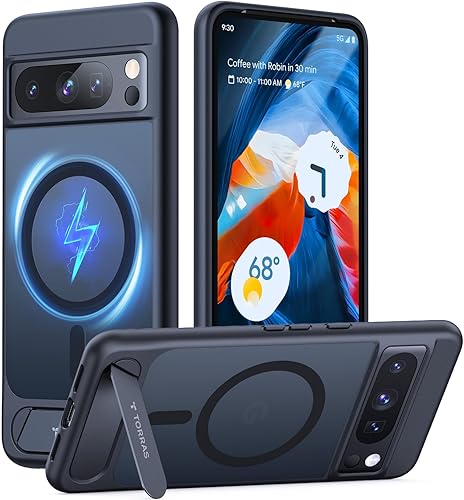 TORRAS Funda magnética y soporte para Google Pixel 8 Pro, compatible con MagSafe, protección contra caídas de grado militar de 12 pies, ajuste