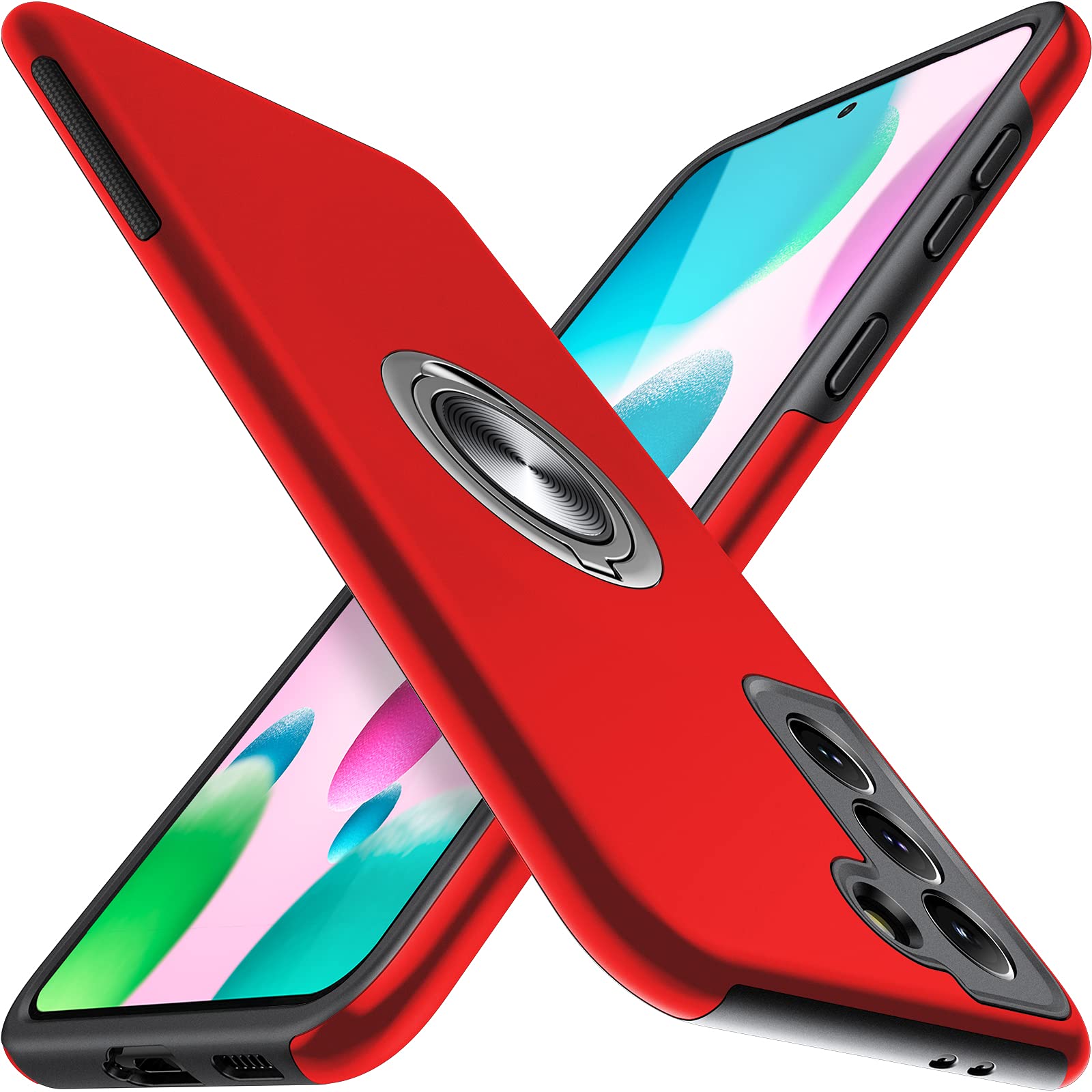 JAME Designed for Samsung Galaxy S21 Case (Not for S21 Plus & S21 Ultra), Slim Tough Rugged Shockproof Protective Case with Metal Ring Kickstand for Samsung Galaxy S21 6.2 Inch, Red