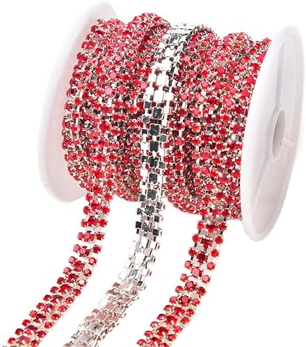 Miniatura 5 de Cadena brillante de 3 filas de diamantes de imitación con diamantes de imitación de 0.098 y 0.157 pulgadas para costura, manualidades, bodas,